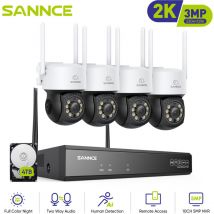 Sannce - Kit Videosorveglianza Wireless 3MP Telecamere Visione Notturna Avviso E-mail cctv Telecamere Sicurezza Sistema - 4TB hdd