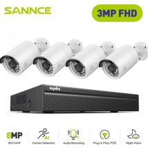 SANNCE PoE Kit Caméra de Surveillance Extérieure 4K 8CH NVR Enregistreur et 4X 3MP IP PoE Caméra de Vidéosurveillance,Détection de
