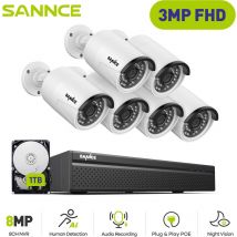 Sannce - kit videosorveglianza 8CH poe nvr 3MP 6 telecamere ir visione notturna incorporata sistema sicurzza 1TB