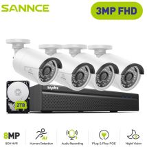 Sannce - PoE Wired cctv Camera System,8CH nvr with 3MP 4 ip Security Camera Night Vision cctv System,2TB hdd