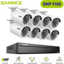 Sistema de cámaras cctv cable PoE,16 canales cámara de seguridad PoE de 5MP× 8,grabación 24/7 visión nocturna - Sannce