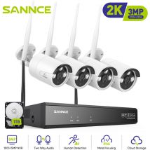 Kits de videovigilancia Sistema de cámara de seguridad inalámbrica WiFi 3M con 4 cámaras wifi kit nvr - Incluye disco duro de 2TB - Sannce