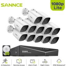 Sannce - Kit di Videosorveglianza Esterno 16CH dvr Telecamere di Sorveglianza Cablate Visione Notturna Allarme Email Accesso Remoto Sistema di