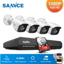 Sannce - Sistema di telecamere di sicurezza cablate dvr 4CH 5 in 1 1080p e telecamera di sorveglianza 1080p per interni esterni 4 telecamere Kit di