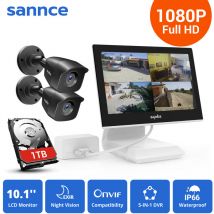 Sannce - Il sistema di sorveglianza di sicurezza cctv a 4 canali supporta onvif IP66 impermeabile all'aperto 2 telecamere - disco rigido da 1 tb