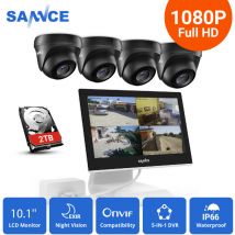 Sannce - Système de caméra de sécurité dvr filaire hd 4 canaux avec caméras 1080P Moniteur lcd 10,1 ''kits de vidéosurveillance intérieur extérieur 4