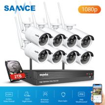 Sannce - Kit de vidéosurveillance Système de caméra de sécurité ip WiFi 8 canaux avec 8 caméras de surveillance cctv extérieures sans fil 1080p avec