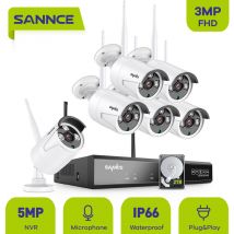 Sannce - Kit de vidéosurveillance Système de caméra de sécurité sans fil WiFi 3M avec 6 caméras wifi – 2TB hdd