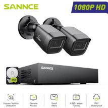 Sannce - Système de sécurité filaire extérieur 1080P 8 canaux 2 caméras,Détection Mouvement Vision Nocturne Kit de Vidéosurveillance,1TB hdd