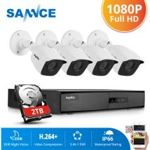 Sannce - Sistema de cámara de seguridad 4CH 1080p Grabador cctv dvr 5 en 1 y cámaras de vigilancia con cable a prueba de agua con visión nocturna de