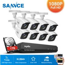 Sannce - Système de sécurité vidéo domestique 720P avec dvr 1080N avec 8 caméras Style c – 1TB hdd