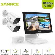 SANNCE 4CH Kit de Vidéosurveillance DVR 10,1"LCD avec 2 ×1080P Caméras Vision Nocturne Caméra de Surveillance Interieur Exterieur