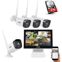Sannce - annke Système de caméra de sécurité nvr lcd 4 canaux 5 mp Super hd sans fil 10,1' Caméras WiFi 3 mp Vision nocturne étanche Alertes de