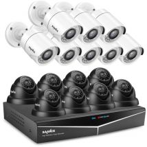 Système de vidéosurveillance pour la maison 16 canaux 1080P avec 8 caméras noires et 8 caméras blanches – Sans disque dur - Sannce