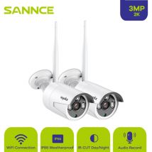 WiFi Caméra de Surveillance ip Caméra sans Fil 3MP 2 Caméras de Vidéosurveillance sécurité intérieur extérieur Wireless caméra Bullet Blanc - Sannce