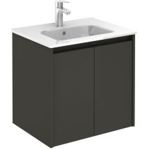 Royo - sansa ensemble compact de meubles de salle de bain 2 portes Couleur : Gris sablé - Options : Meuble + Lavabo - Dimensions : 60 cm
