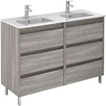 SANSA meuble de salle de bain compact 6 tiroirs - ROYO Couleur : Gris sablé - Options : Meuble + Lavabo
