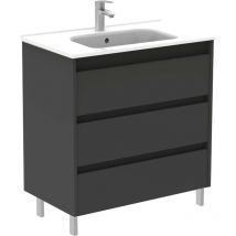 Ensemble de meubles de salle de bains avec 3 tiroirs compacts SANSA - ROYO Couleur : Anthracite brillant - Options : Meuble + Lavabo - Dimensions :