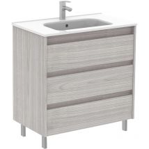 SANSA - ROYO ensemble compact de meubles de salle de bains 3 tiroirs Couleur : Gris sablé - Options : Ensemble complet - Dimensions : 80 cm
