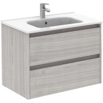 Royo - sansa Ensemble meuble de salle de bain compact 2 tiroirs Couleur : Gris sablé - Options : Meuble + Lavabo - Dim. : 80 cm