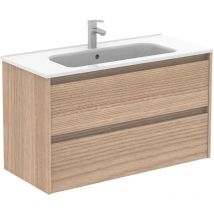 Sansa Royo Ensemble meuble de salle de bain compact 2 tiroirs Royo Couleur : Noyer sablé - Options : Meuble + Lavabo - Dim. : 100 cm
