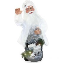 Santa Blanc et Argent Robe de velours 80Hcm avec Lumières et Sons