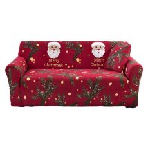 Santa Claus Cedar Branch Elastic Sofa Cover, Red Sofa Cover for Christmas Themed Living Room, Suitable for 3 Seater