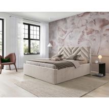 Santiago - lit coffre - 140x200 - sommier inclus - en velours - beige