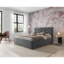 Santiago - lit coffre - 140x200 - sommier inclus - en velours - gris