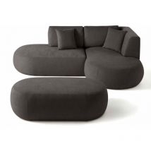 Lisa Design - Santorini - 4-sitzer modulares ecksofa rechts + hocker - aus strukturiertem samt - grau