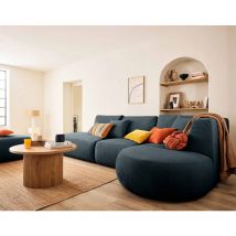 Santorini - 5-sitzer modulares ecksofa rechts + hocker - aus strukturiertem stoff - graublau