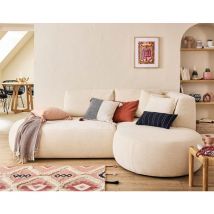 Santorini - canapé modulable d'angle droit + pouf - 4 places - en tissu texturé - beige