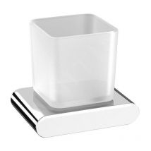 Flori - Gobelet pour brosse à dents et dentifrice avec support, verre dépoli/chrome RF004 - Sapho