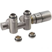 Sapho - Twin Combi - Thermostat-Ventilanschlussset, Mittelanschluss, rechts, Edelstahl gebürstet CP5510S