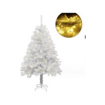 Sapin artificiel blanc illuminé de 45 cm, sapin de Noël blanc canadien à charnière de haute qualité, sapin blanc, léger, facile à assembler, avec