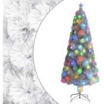 Sapin de Noël artificiel avec LED Blanc 210 cm Fibre optique