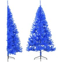 Demi sapin de Noël artificiel avec support Bleu 210 cm PVC