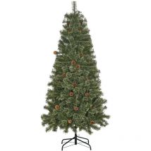 Homcom - Sapin de Noël artificiel ø 87 x 180H cm - 450 branches épines imitation Nordmann grand réalisme - 28 pommes de pin - métal pvc vert
