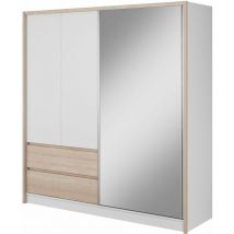 Bim Furniture - sara Kleiderschrank 204 cm Schiebetür spiegel 2 schubladen weiß matt / sonoma eiche