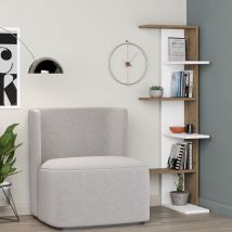 Decortie Saso Modernes Eckbücherregal Ausstellungsstück Mittel 141cm - Weiß / Dunkleiche-Effekt