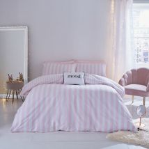 Sassy B Stripe Tease Print Reversible Duvet Cover Set, White/Pink, Single