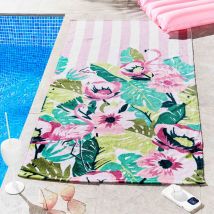 Sassy B - Tropical Flamingo Stripe 100% Cotton Beach Towel, Pink