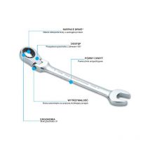 Sata - Llave combinada de 19mm con carraca de trinquete llave plana y de ojo, diseño desmontable, alta durabilidad, ideal para trabajos mecánicos y