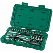 Sata - ST09001SJ Juego de Llaves de Vaso Métricas de 1/4' 6 Puntas con Carraca de Liberación Rápida, Barras de Extensión Oscilantes y Mango en t, 25