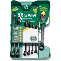 Zestaw 7 kluczy płasko-oczkowych metrycznych z grzechotką w części płaskiej - Sata