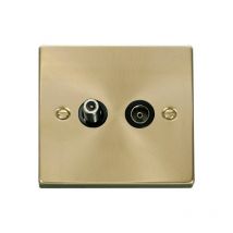 Satin / Brushed Brass Satellite & Coaxial Socket 1 Gang - Black Trim - SE Home