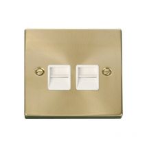 Se Home - Satin / Brushed Brass Secondary Telephone Twin Socket - White Trim