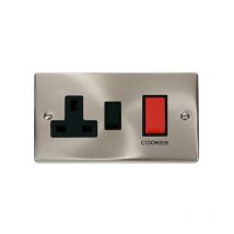Satin / Brushed Chrome Cooker Control 45A With 13A Switched Plug Socket - Black Trim - SE Home
