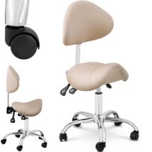 Sattelstuhl Sattelhocker mit Lehne Rollhocker Creme, Silbern höhenverstellbar