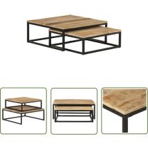 The Living Store Satztische 2-Stk. Mango Massivholz - Industrieller Stil - Couchtisch - Beistelltisch - Mangoholz - Set